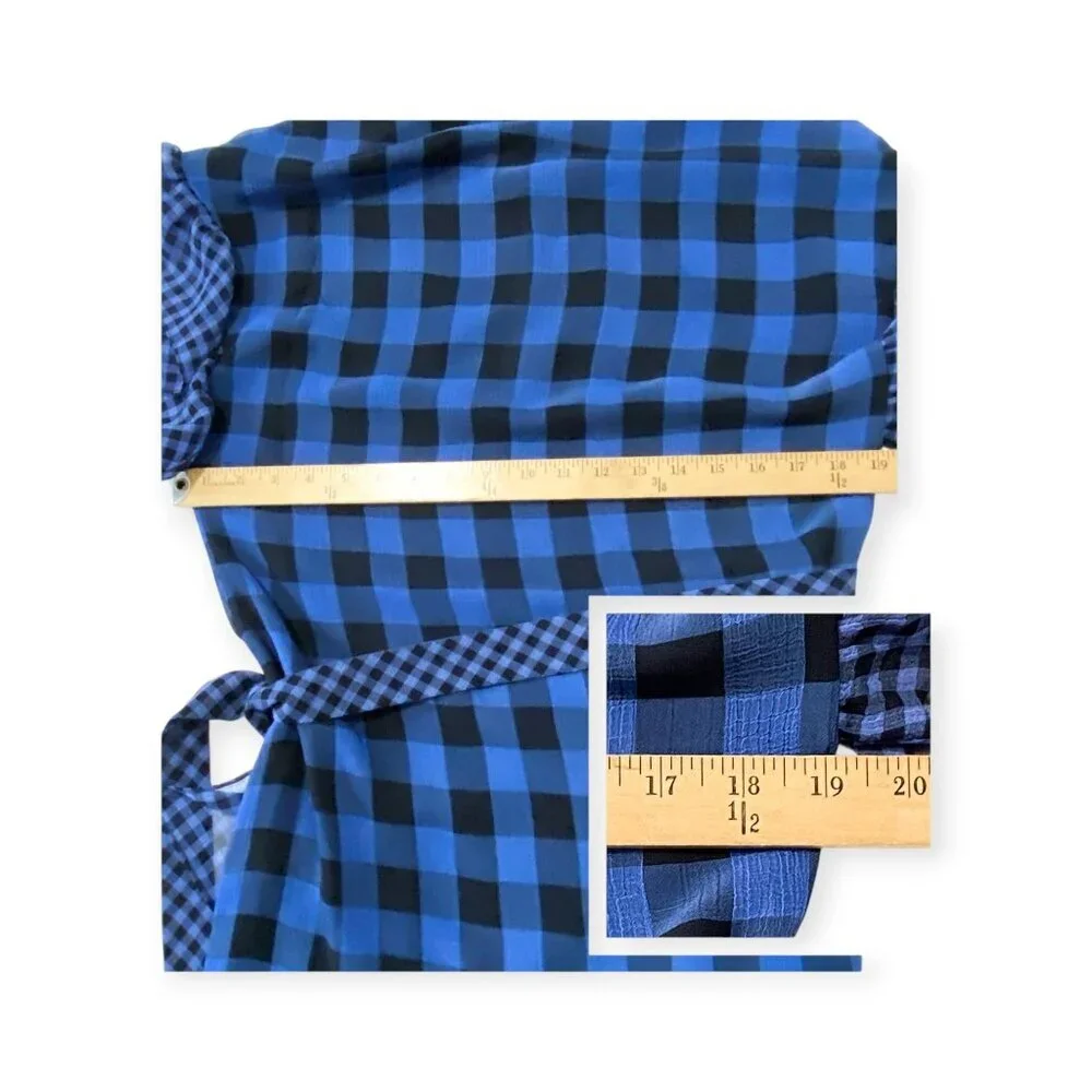 Tularosa Jenny Blue and Black Buffalo/gingham Plaid Wrap Mini Dress, Size M